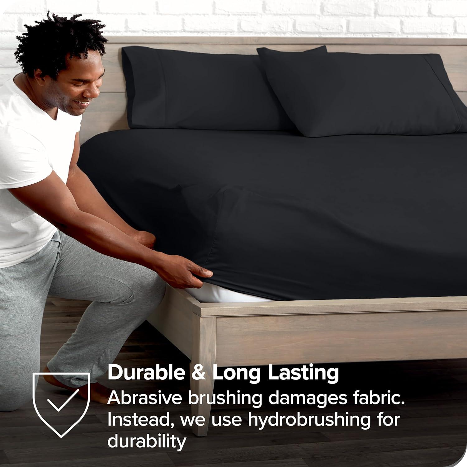 Bare Home Ultra-Soft Fitted Sheet + Pillowcase Set - Premium 1800 Collection - Deep Pocket - Queen, Black