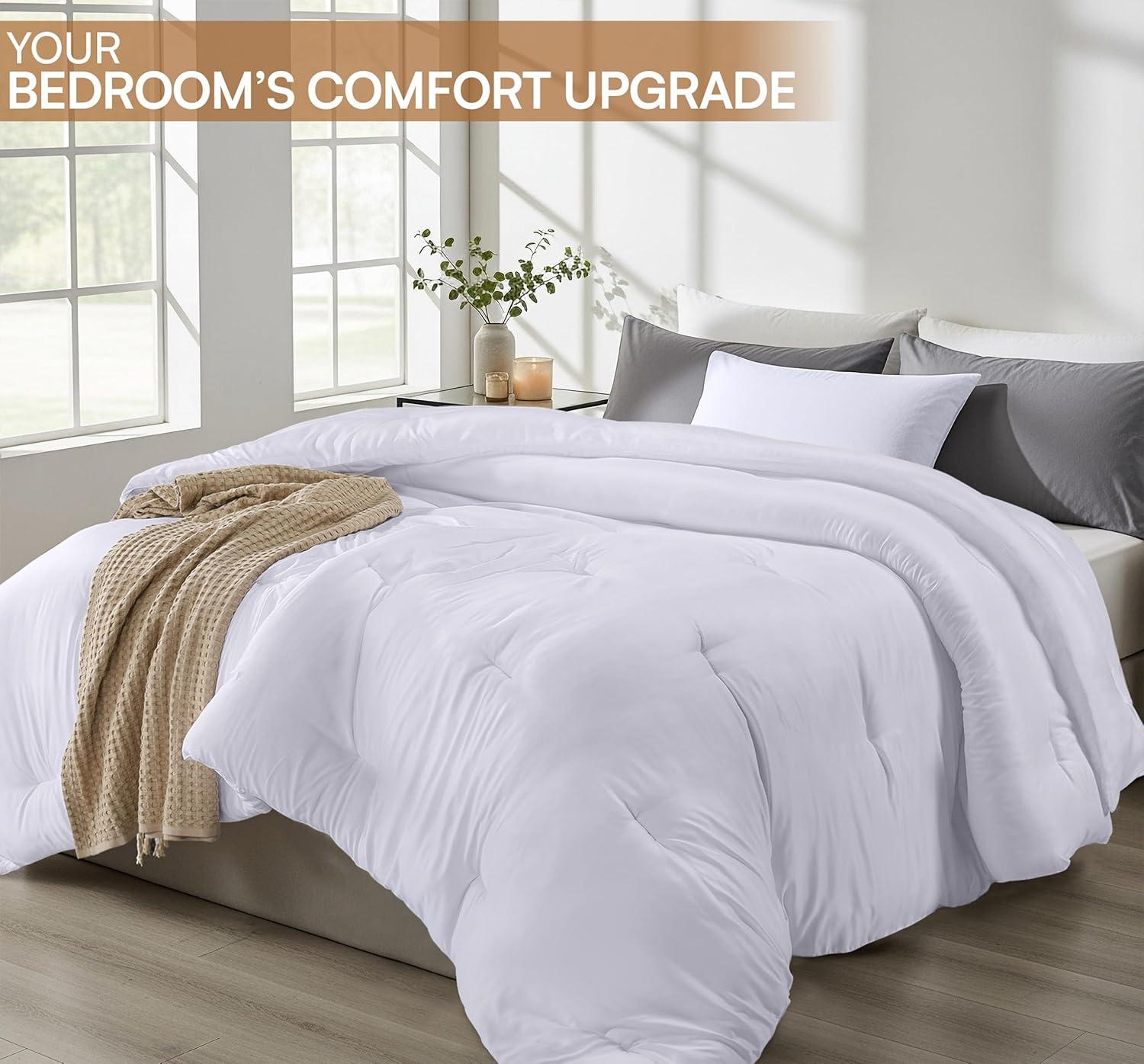 Comforter Full White All Season Down Alternative, Cooling Quilted Duvet Insert, Bed Comforter with Corner Tabs, Washable Hypoallergenic Reversible Quilt