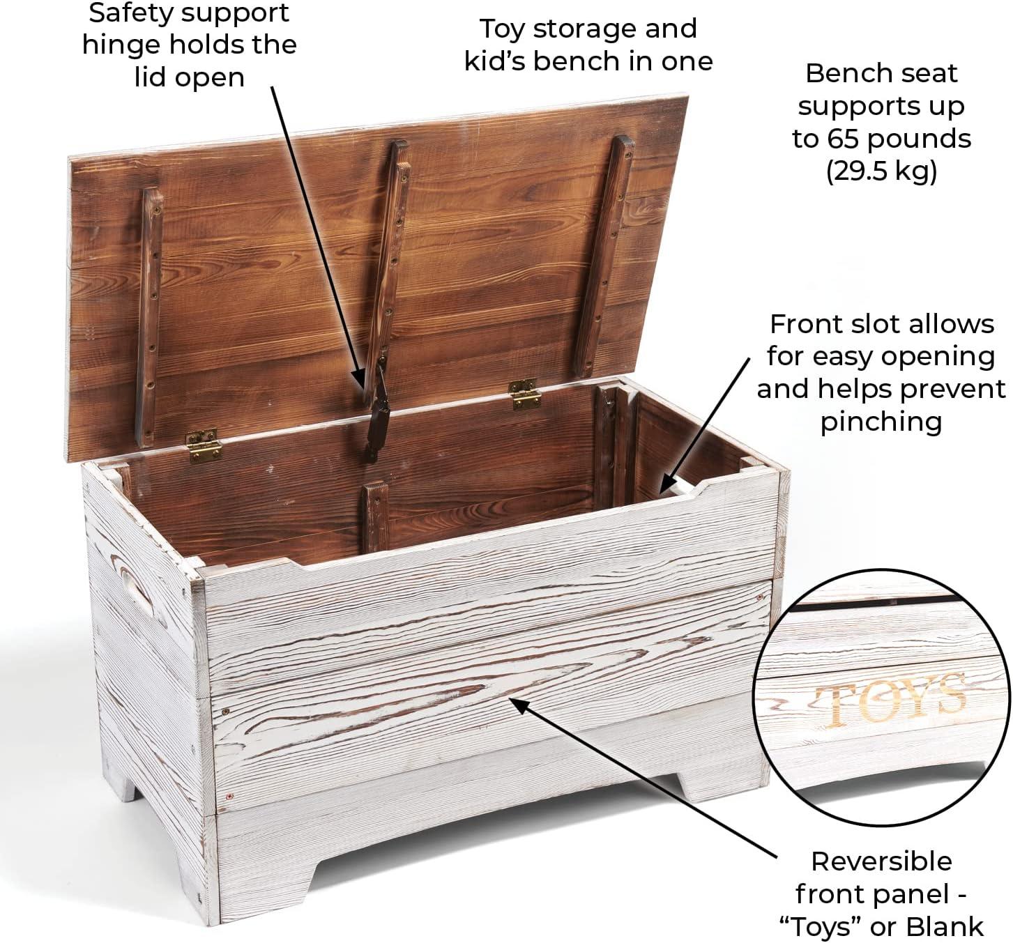 Vintage Gray Solid Wood Rustic Toy Box with Distressed Finish