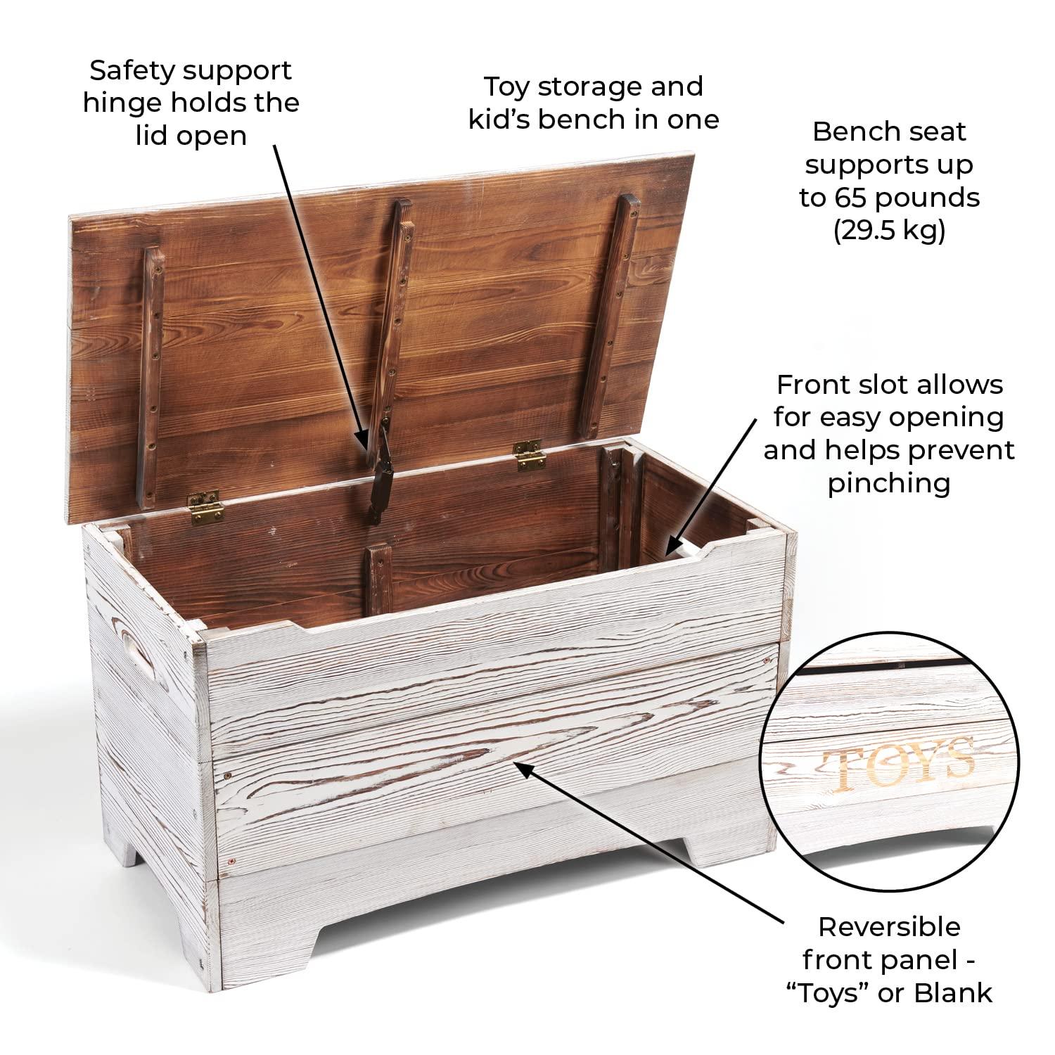 Vintage Gray Solid Wood Rustic Toy Box with Distressed Finish