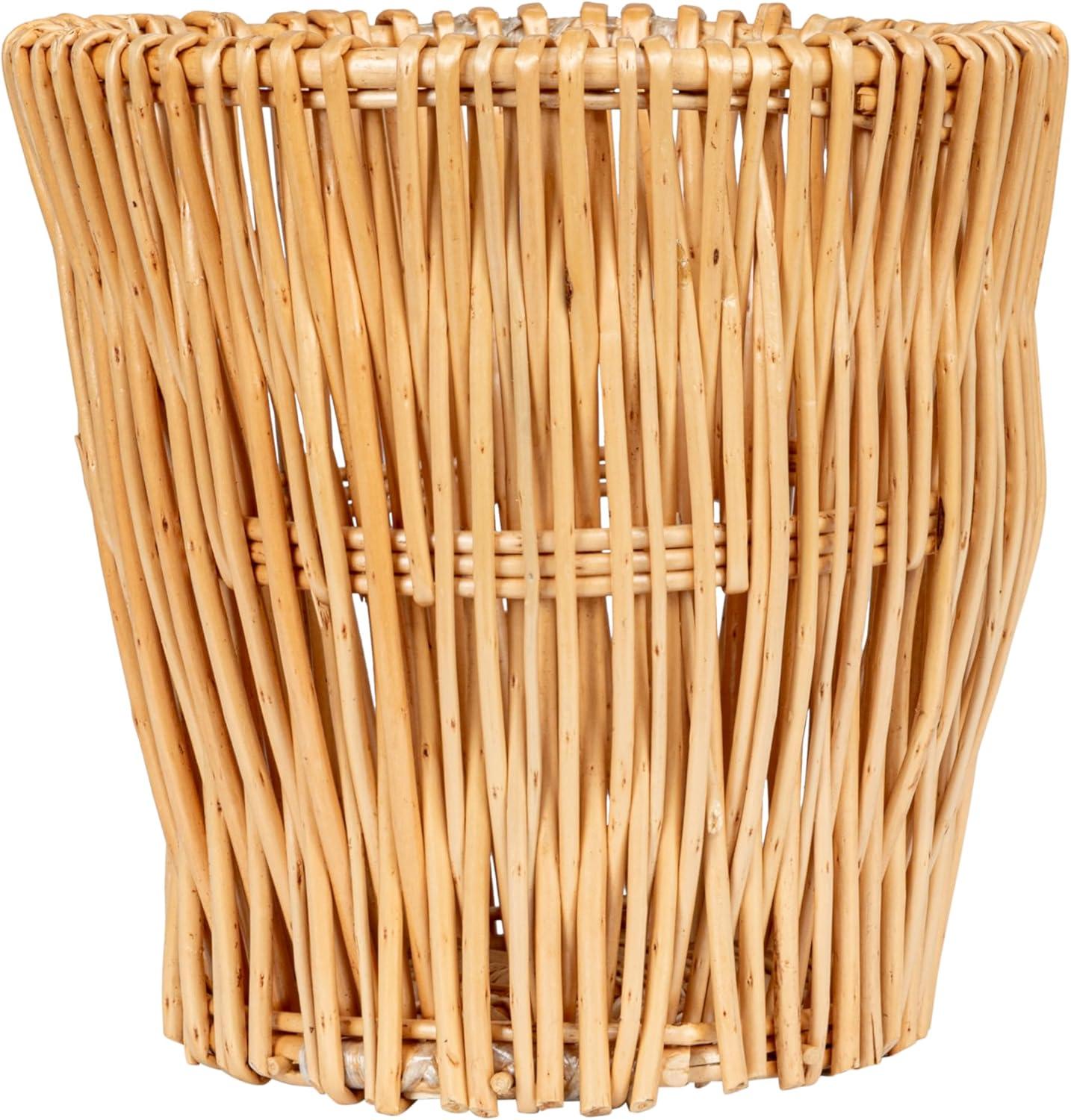 Household Essentials Small Reed Willow Waste Basket, Handwoven Basket with Removable Liner, Attractive Alternative to Plastic or Metal Cans, Natural