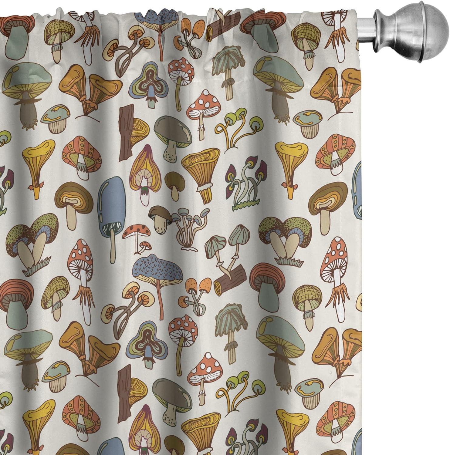 Colorful Cartoon Mushroom Pattern Microfiber Curtains, Pair of 28"x84"