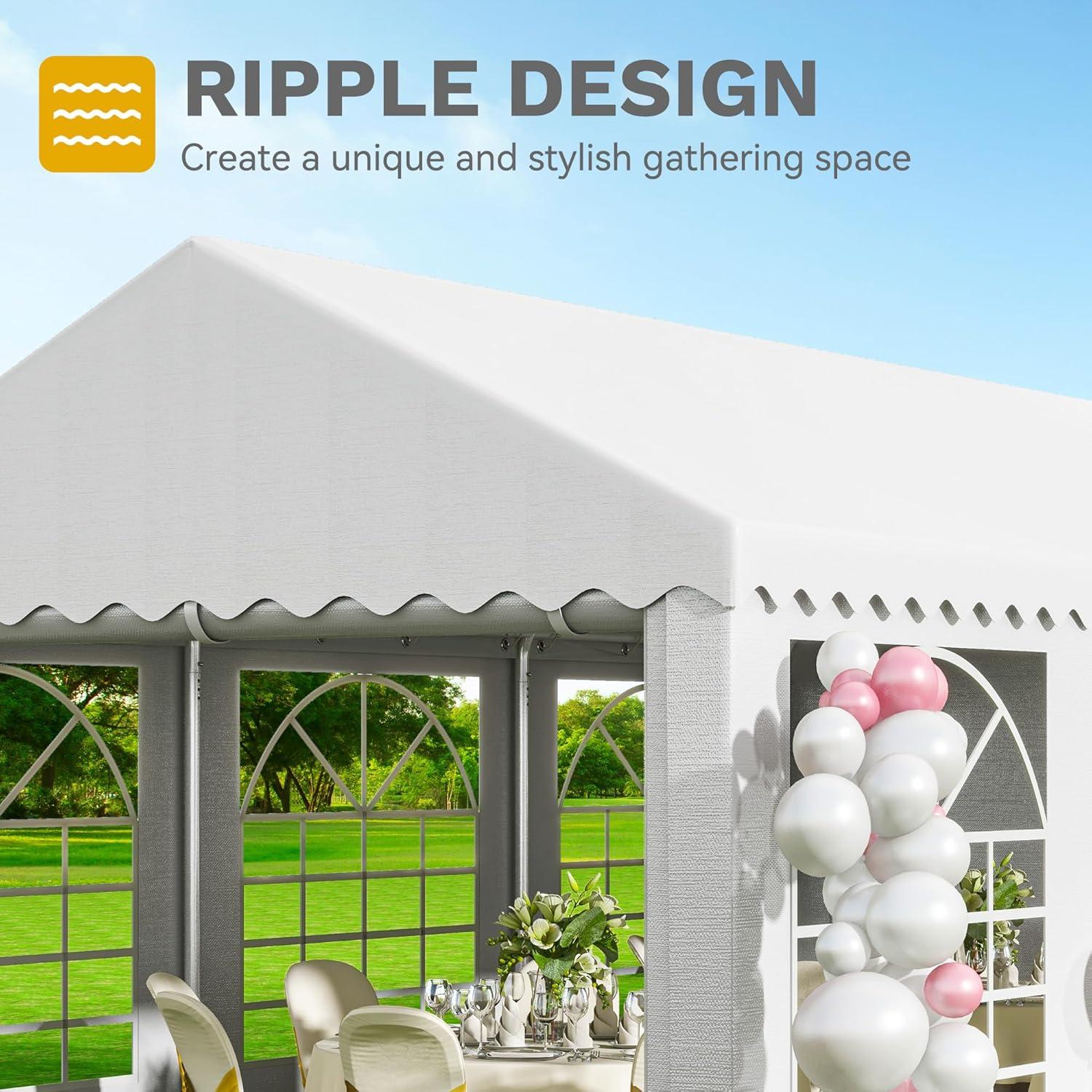 Dextrus 16x32FT Party Tent Heavy Duty PVC Wedding Event Shelters White Upgraded Galvanized Ripple Canopy with Large Roof Removable Sidewalls & 3 Storage Bags 600D Oxford Commercial