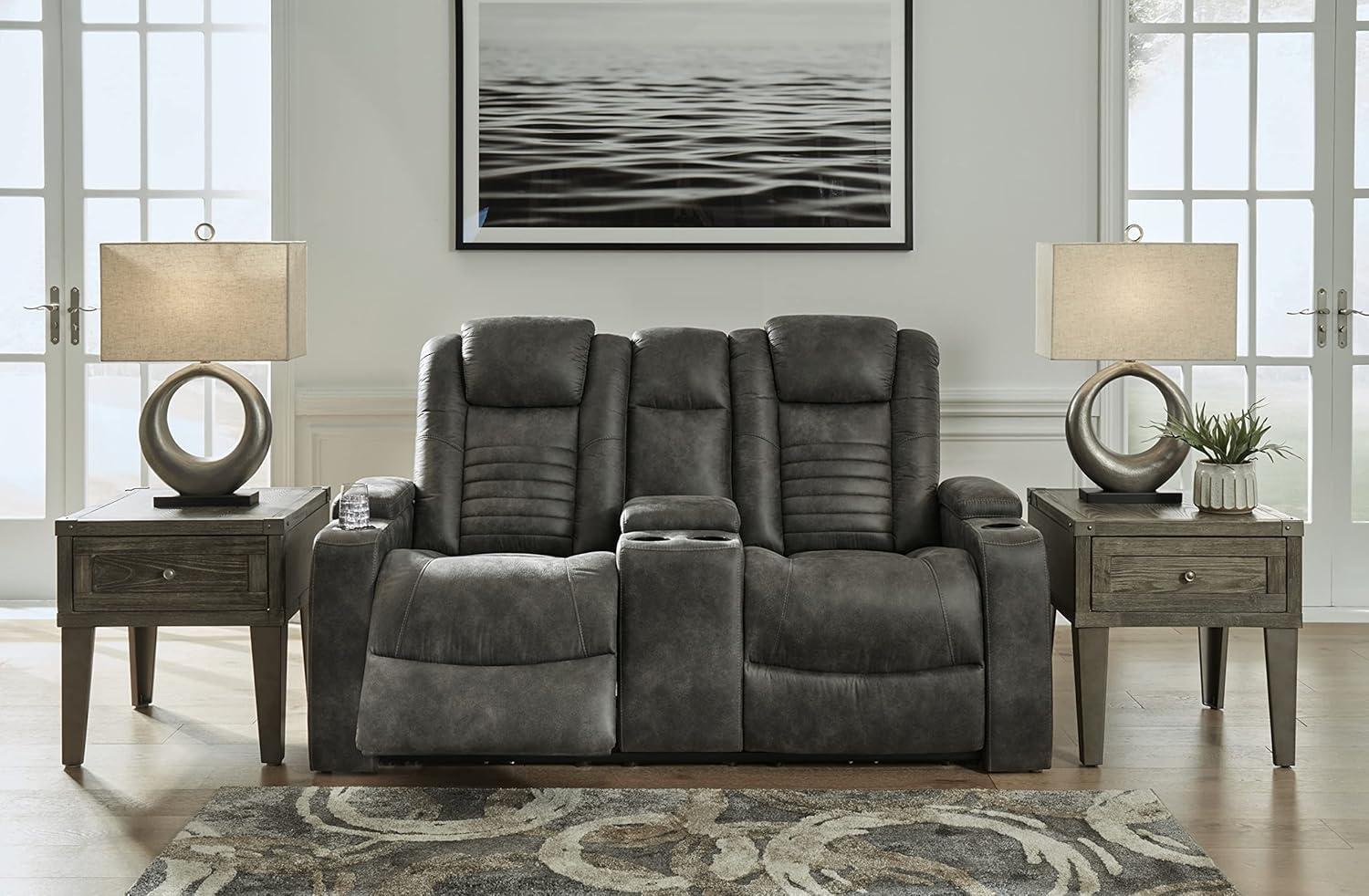 Storm Faux Leather Reclining Loveseat with Cup Holder