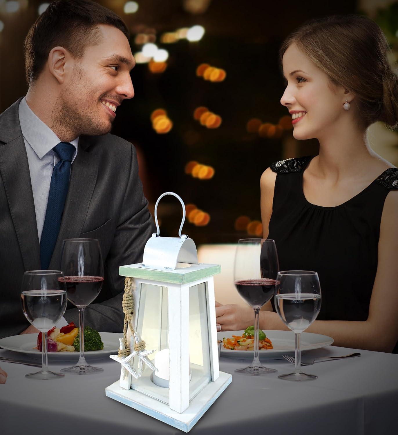 CoTa Global Ocean Breeze Nautical Wooden Lantern Candle Holder - Handmade Rustic Tealight Candle Lantern Decor Coastal Table Centerpiece, Indoor Tea Candle Lantern Beach Decorations for Home