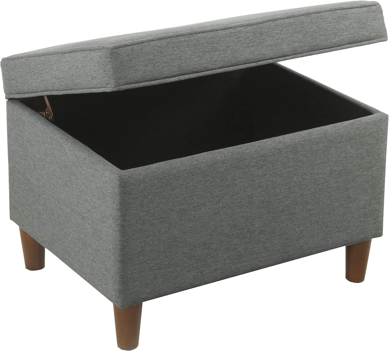 Gray Woven Fabric Storage Ottoman with Wooden Legs