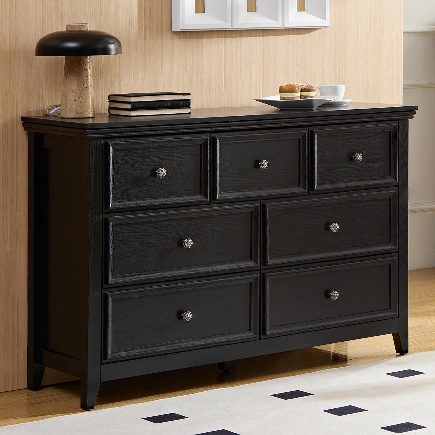 Black Farmhouse 7-Drawer MDF Dresser Cabinet