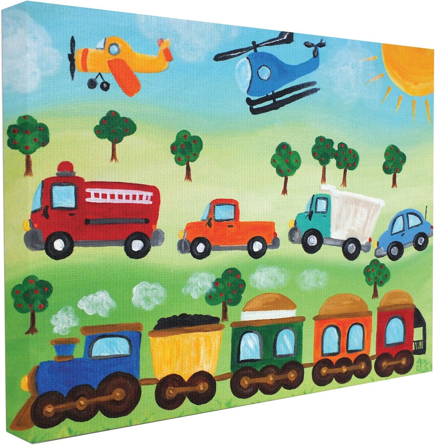 JRXY  The Kids Room Trains, and Automobiles Canvas Wall Art 20x16in