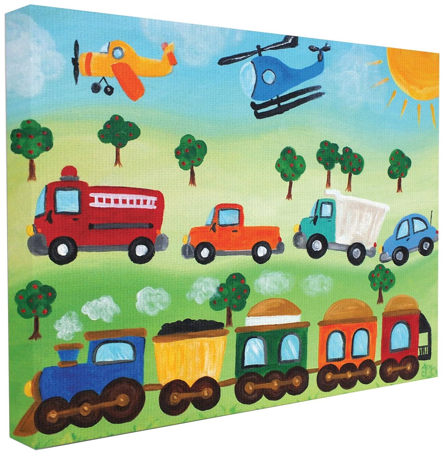 JRXY  The Kids Room Trains, and Automobiles Canvas Wall Art 20x16in