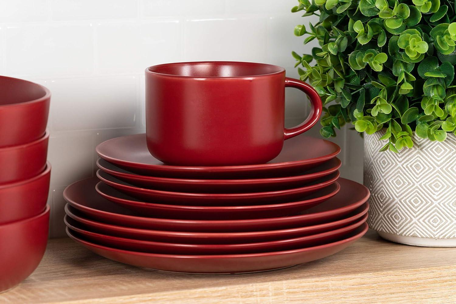 Red Matte Ceramic 16-Piece Dinnerware Set, Service for 4