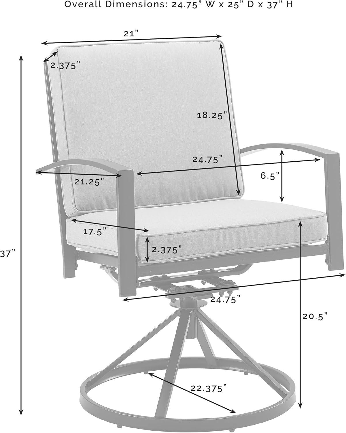 Gray Steel Outdoor Swivel Dining Chairs with Cushions, Set of 2