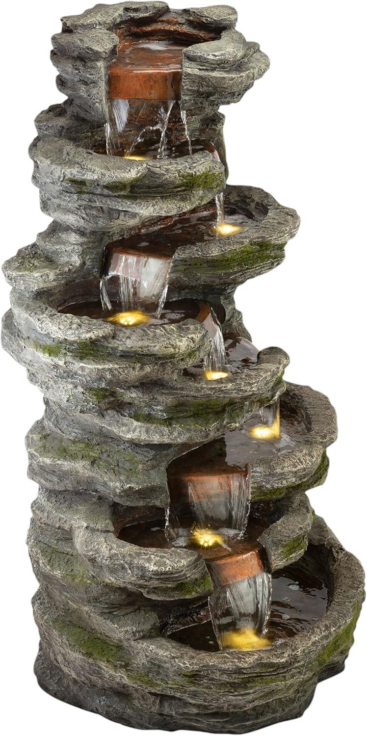 Alpine Corporation 8-Tier Rainforest Rock Water Fountain with LED Lights