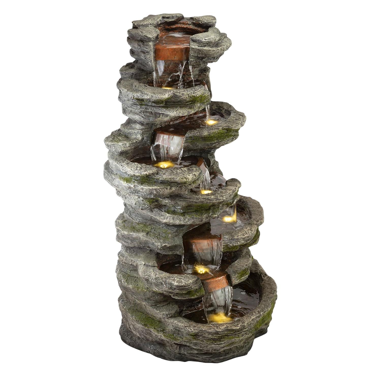 Alpine Corporation 8-Tier Rainforest Rock Water Fountain with LED Lights