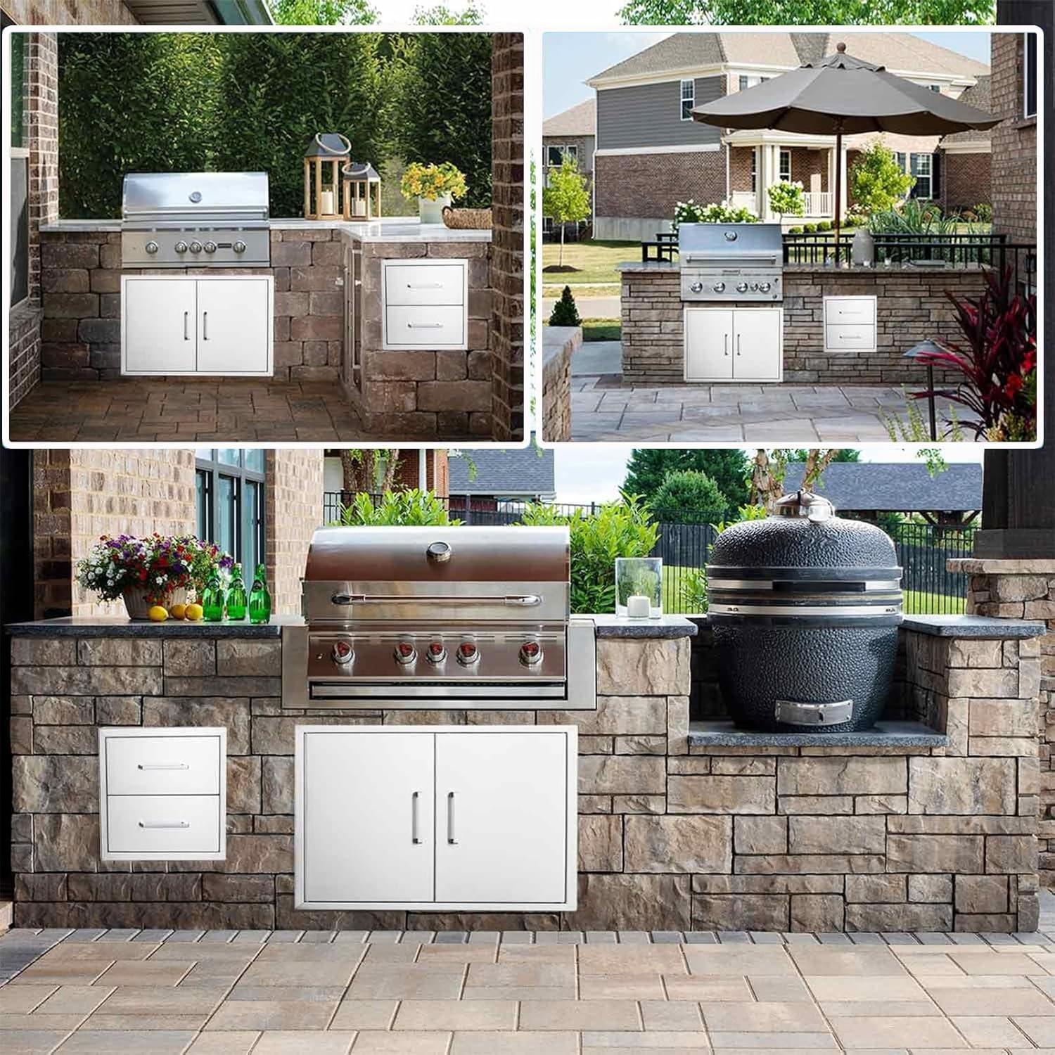 Outdoor Kitchen Drawer Stainless Steel 3-Drawer, BBQ Island Built-in Drawer Weatherproof, Flush Mount for Outdoor Kitchen and Grill Station (17"W*30"H*21“D)