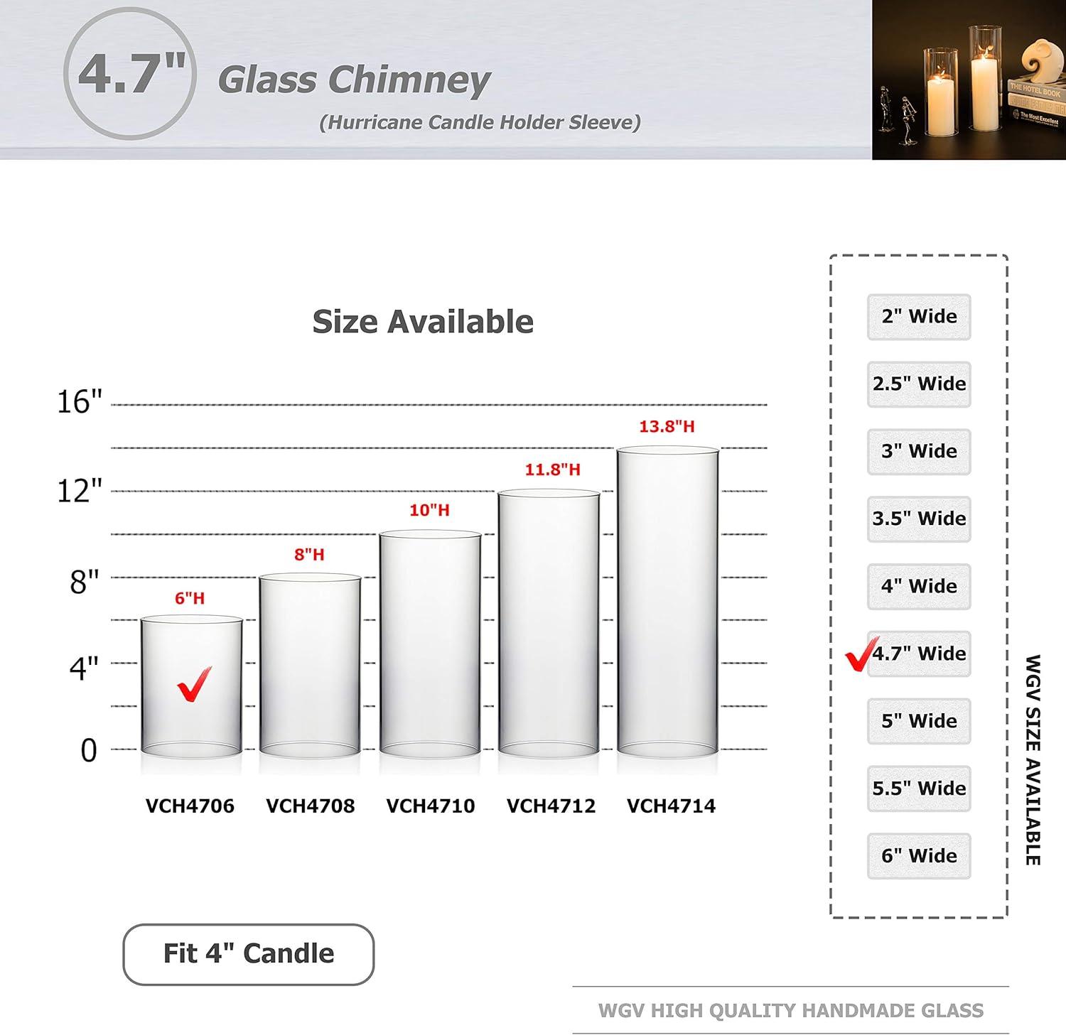 WGV Clear Hurricane Candle Shade Chimney Tube - 5" Wide x 6" Height, Good quality, Heavy Weighted Base - 1 Pc