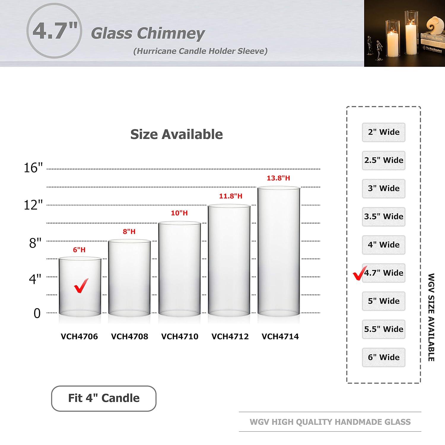 WGV Clear Hurricane Candle Shade Chimney Tube - 5" Wide x 6" Height, Good quality, Heavy Weighted Base - 1 Pc