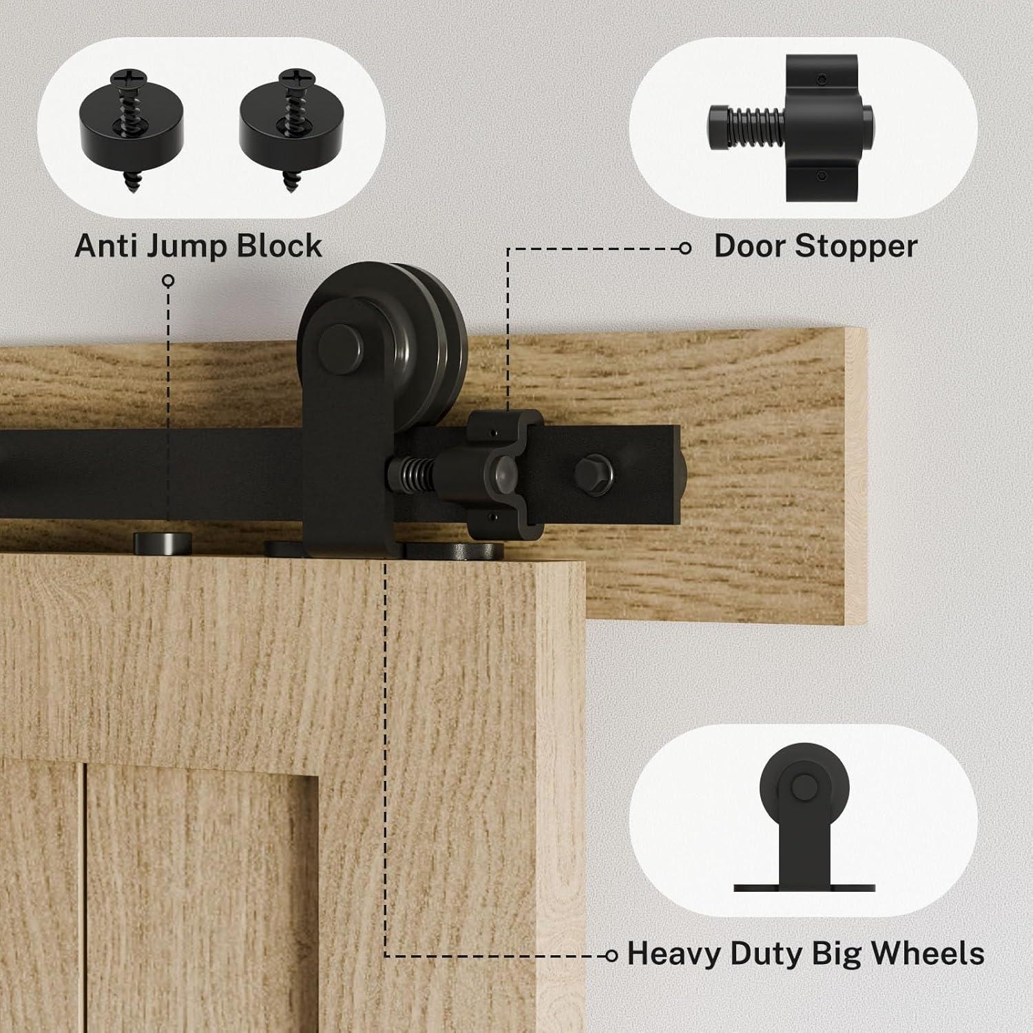 MARLIN MANUFACTURING COMPANY, INCORPORATED 6FT Sliding Barn Door Hardware Kit For Single Wood Door, Smoothly And Quietly, Easy To Install Fit 35" Wide And 1.18"-1.96" Thickness Door Panel, Includes Installation Instruction