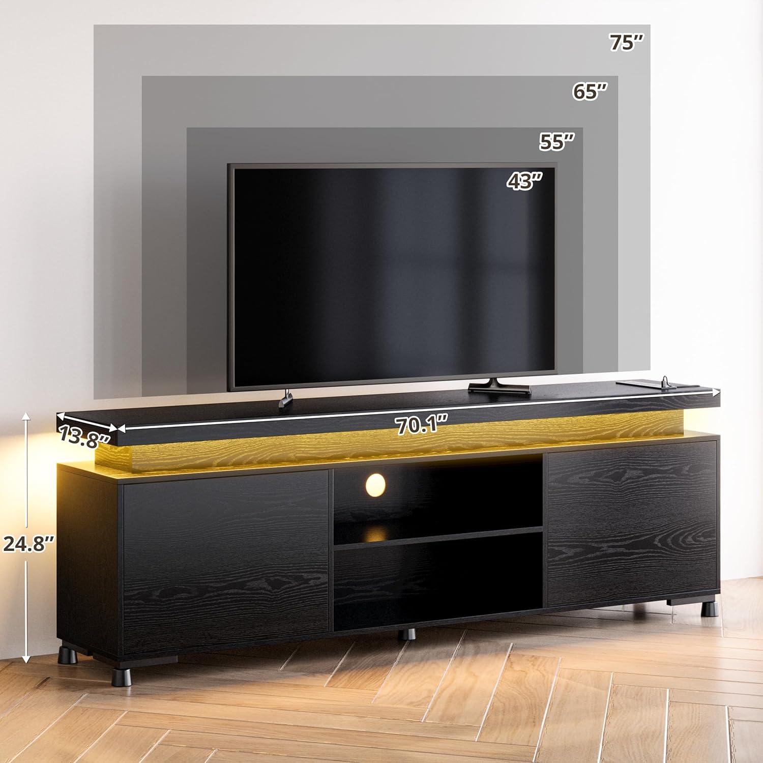 IRONCK TV Stands for TVs 75+ Inch with LED Lights and Power Outlet Modern TV Console Entertainment Center with Storage Cabinet for Living Room