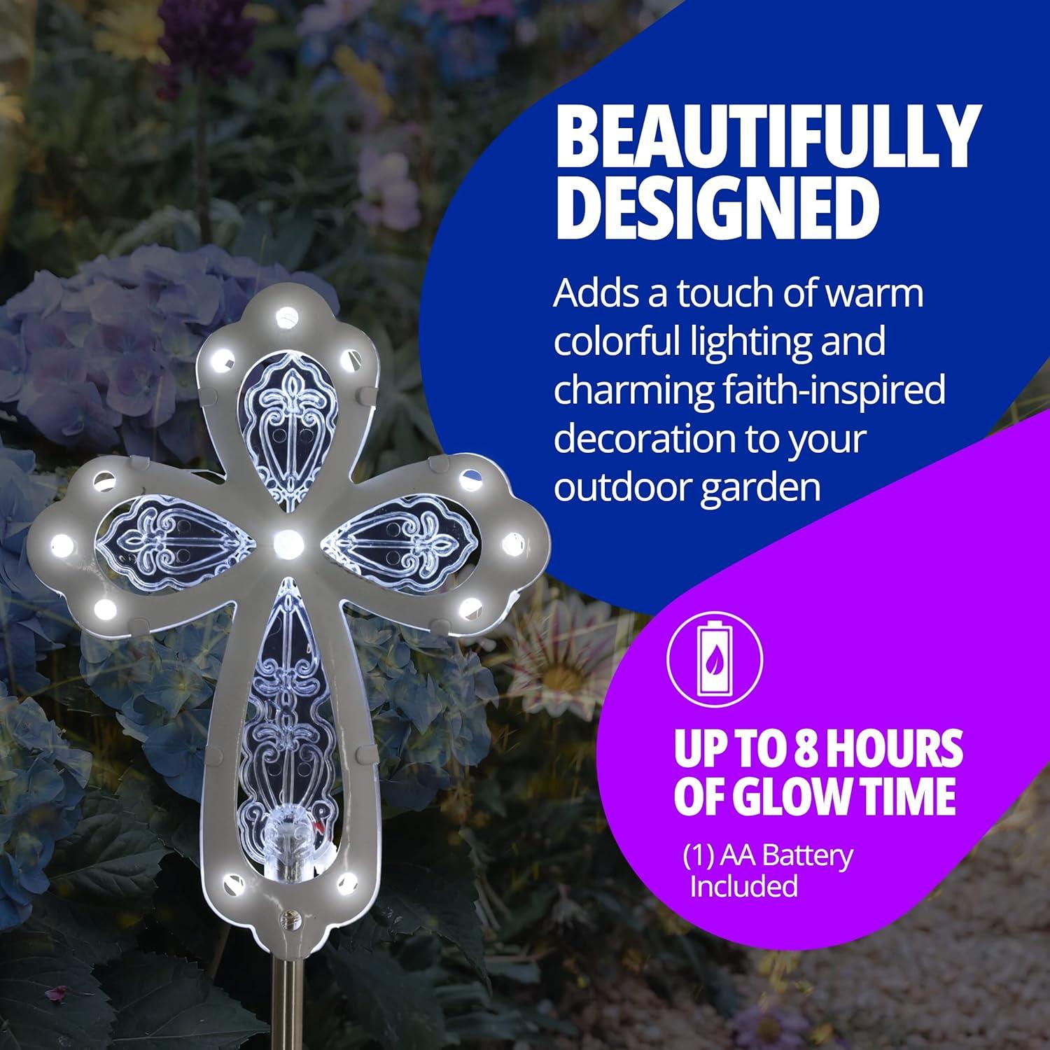 Exhart Solar Acrylic and Metal Cross Garden Stake with Thirteen LED Lights, 4 by 34 Inches