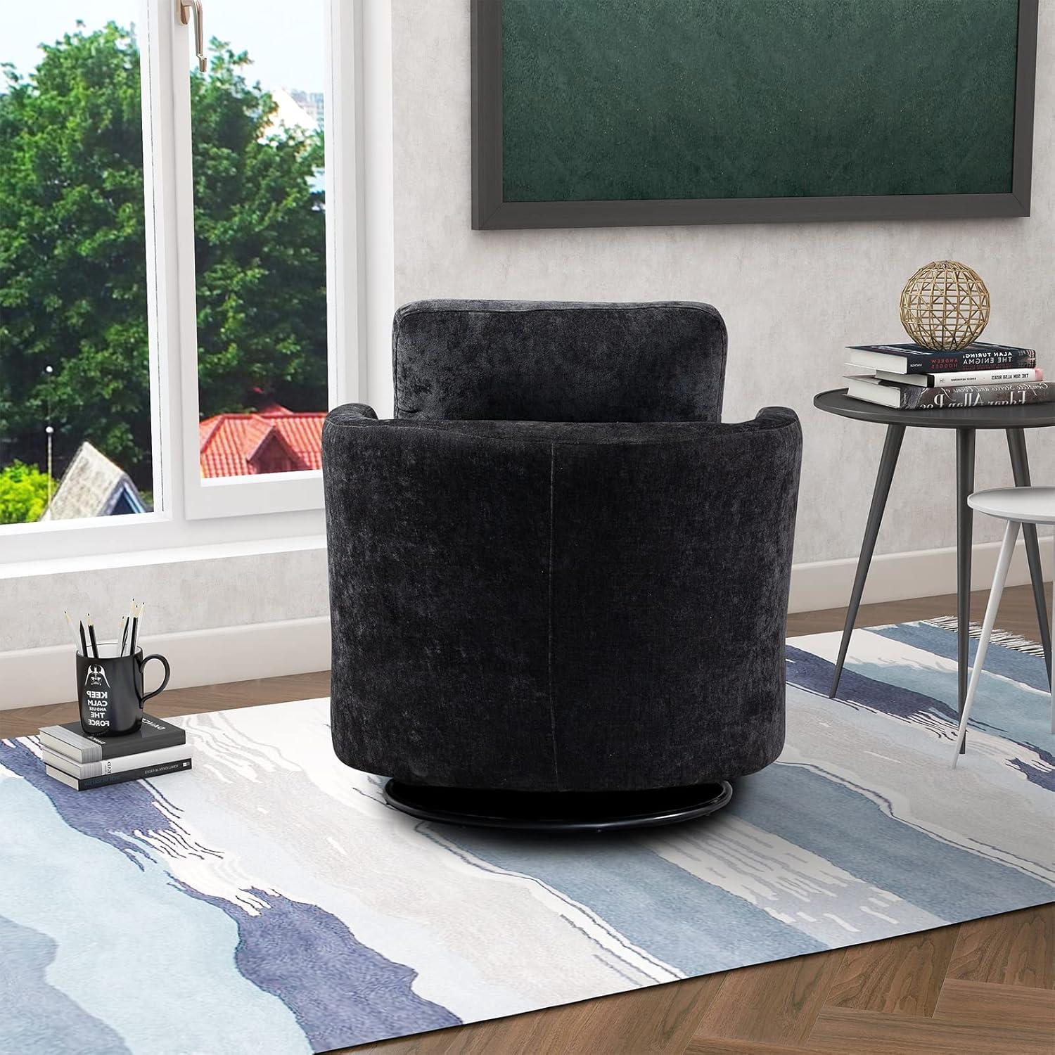 Modern Upholstered  Swivel Barrel Chair(Set Of 2) Black