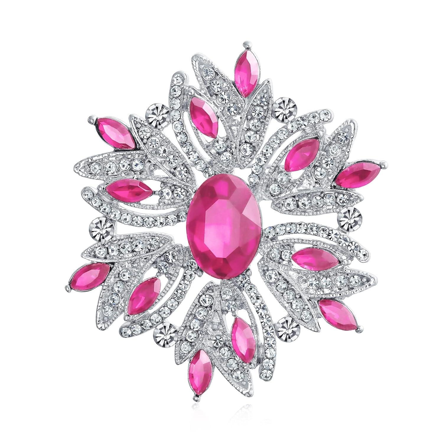 Unique Bargains Women's Rhinestone Flower Brooch Pin Red