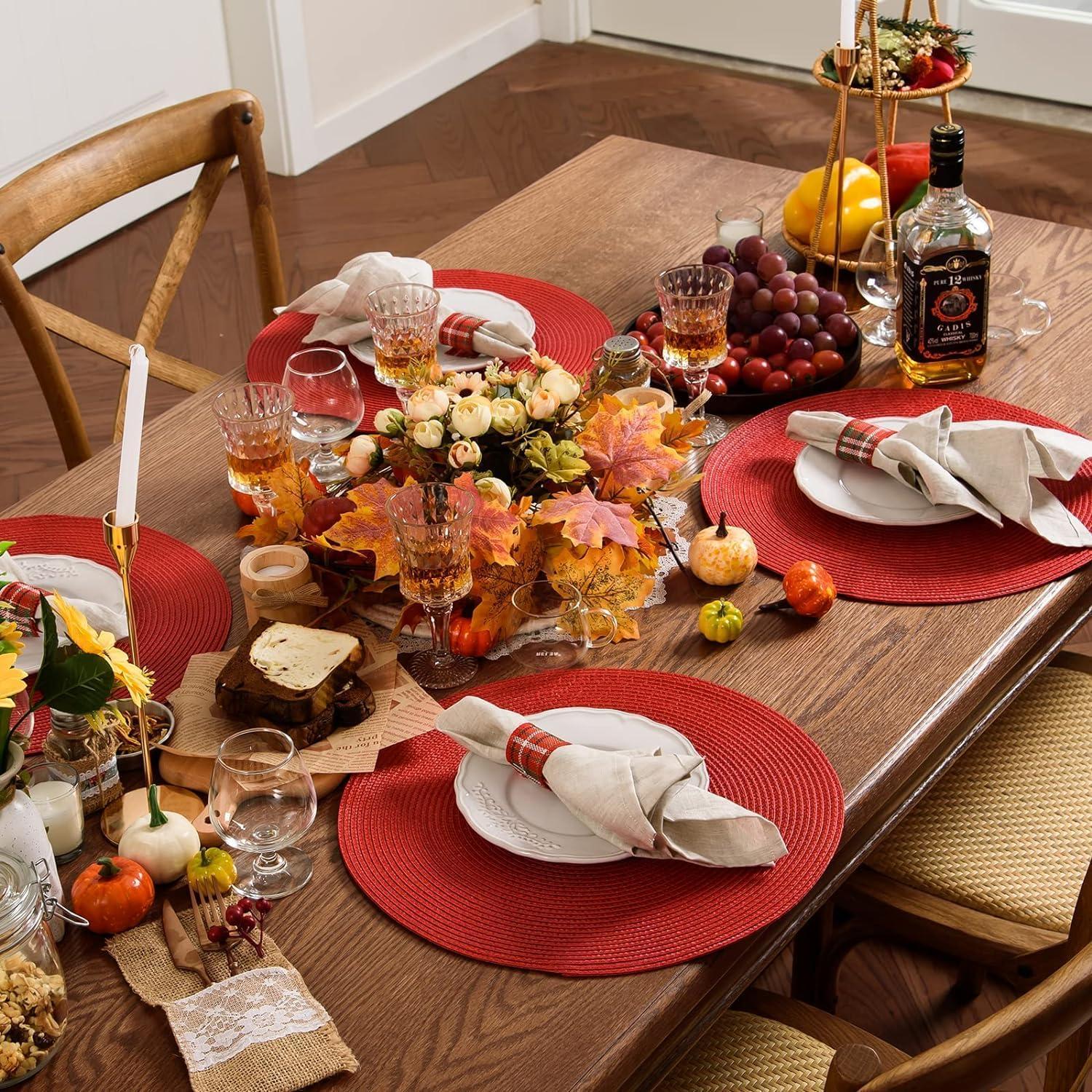 Red 15" Round Cotton Braided Placemats, Set of 4