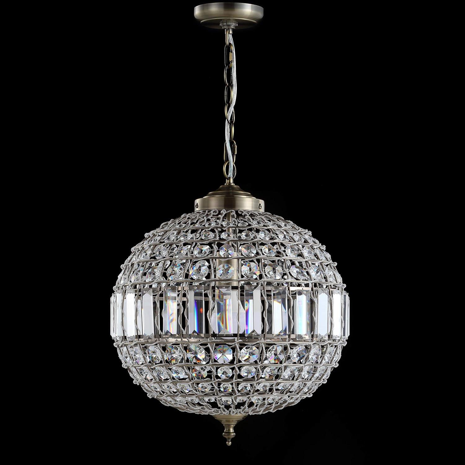 Georgina 16" Antique Brass Crystal LED Drum Pendant