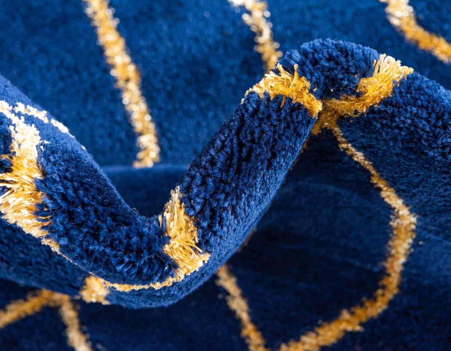 Glam Navy Blue Gold Area Rug