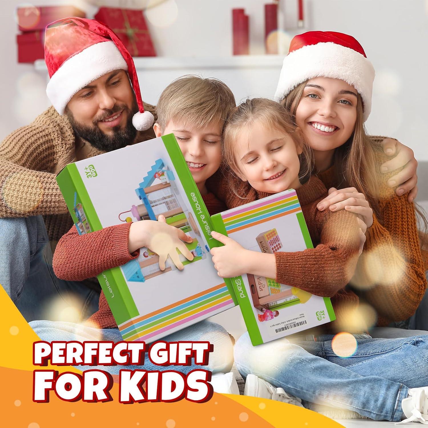 37-Piece Small Wooden Dollhouse, 3-Room DIY Doll House for Toddlers with 3 Movable Dolls, Dollhouse Furniture Accessories, Birthday Building Gift for Kids Ages 3-8 (8.15" L x 4.06" W x 9.17" H)