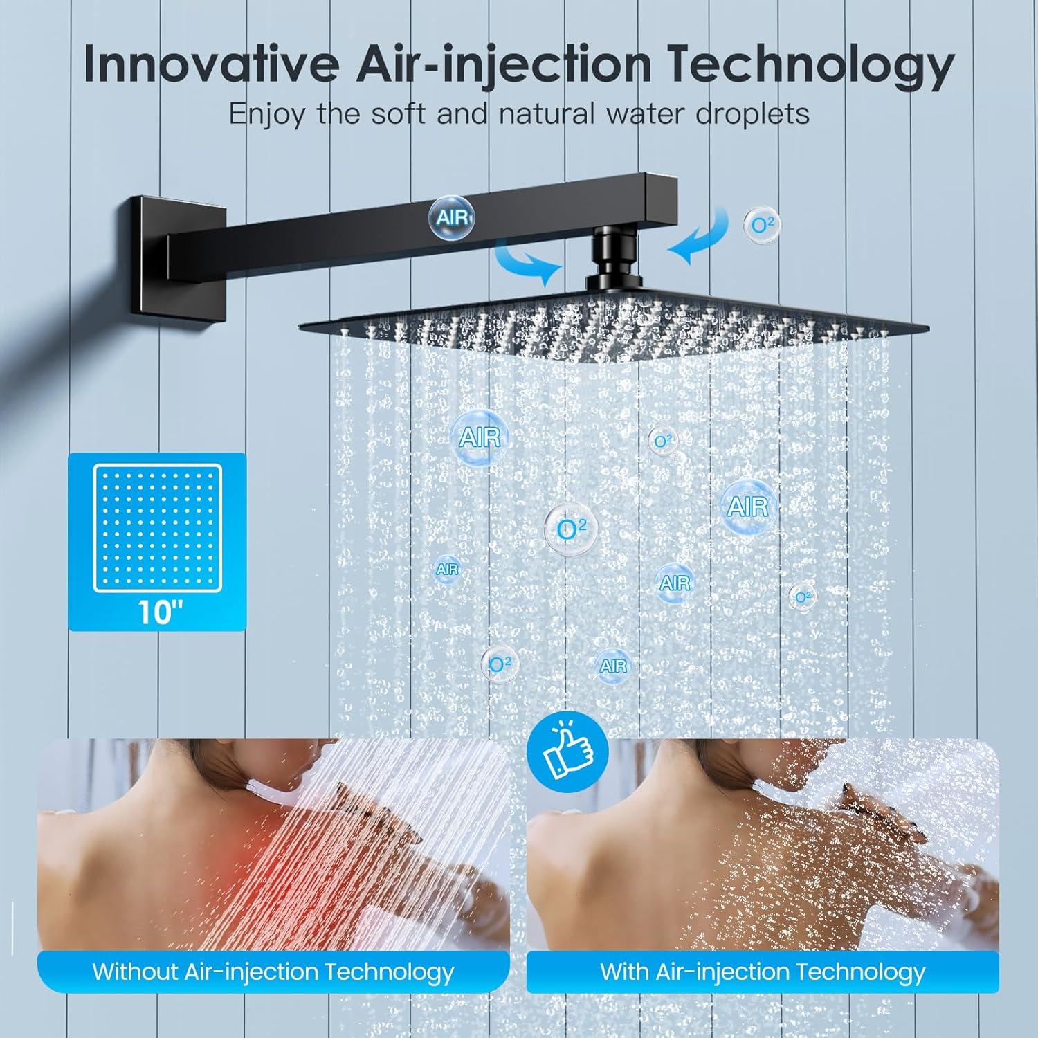 Shower System Shower Faucet Set with Push-Button Diverter and Wall Supply Elbow 10 Inch Shower Head Matte Black