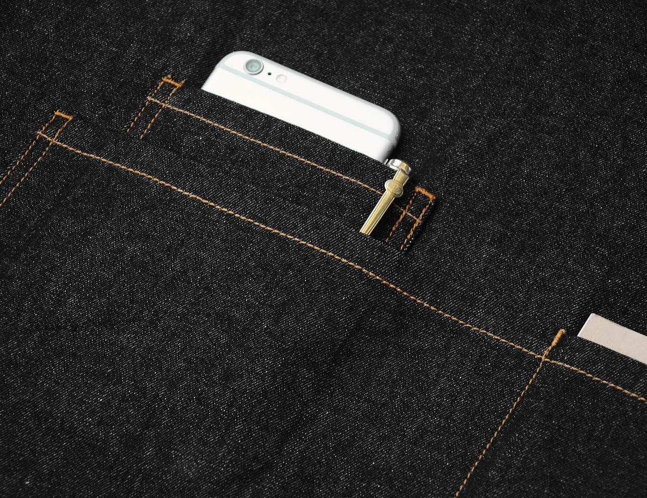 Apron with Pockets, Mens Womens Chef Bib Apron for Kitchen Cooking Grill BBQ Baking Server with Towel Loop