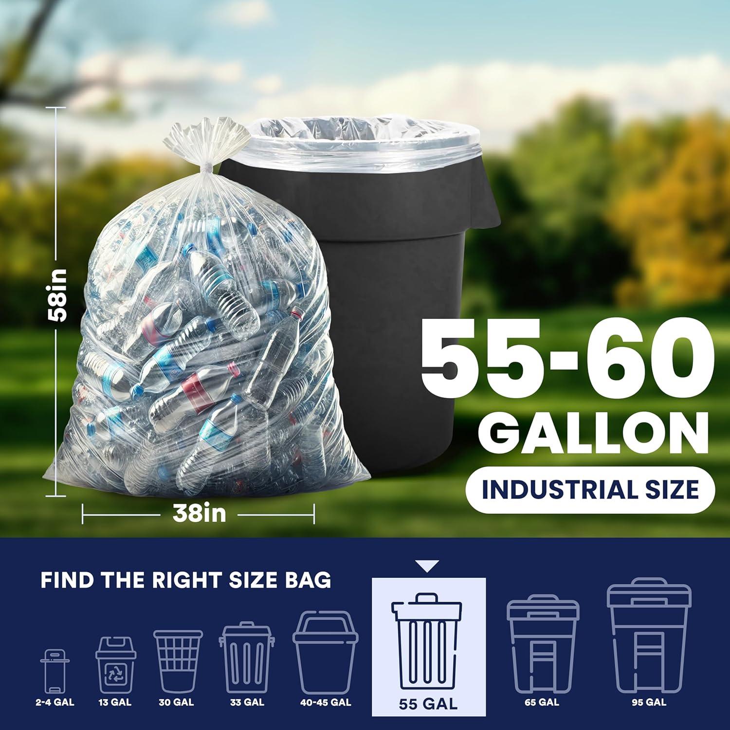 Plasticplace 55-60 Gallon Trash Bags, Clear (50 Count)
