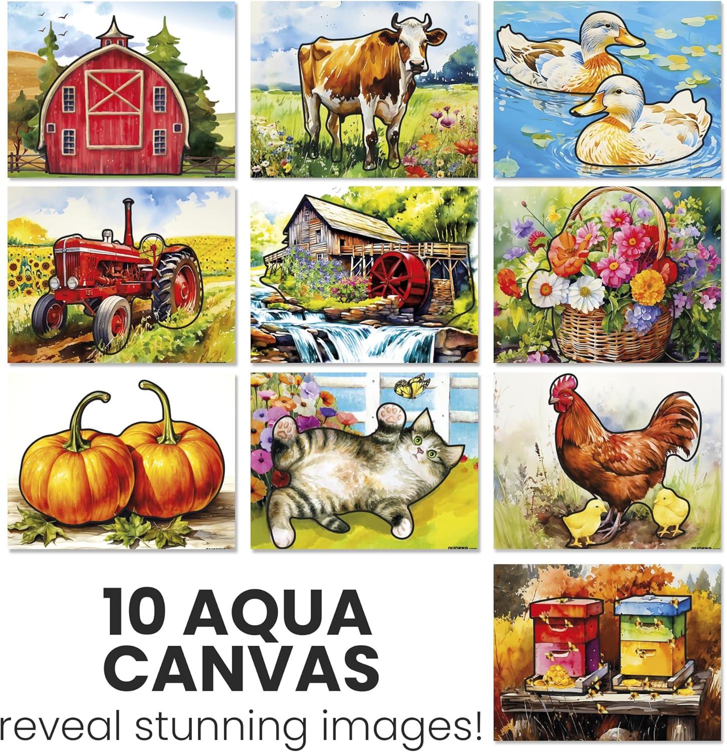QUOKKA 10PACK Water Painting Dementia Activities for Seniors - Farm Memories - Alzheimers Products for Elderly - Activities for People with Dementia - Crafts for Seniors