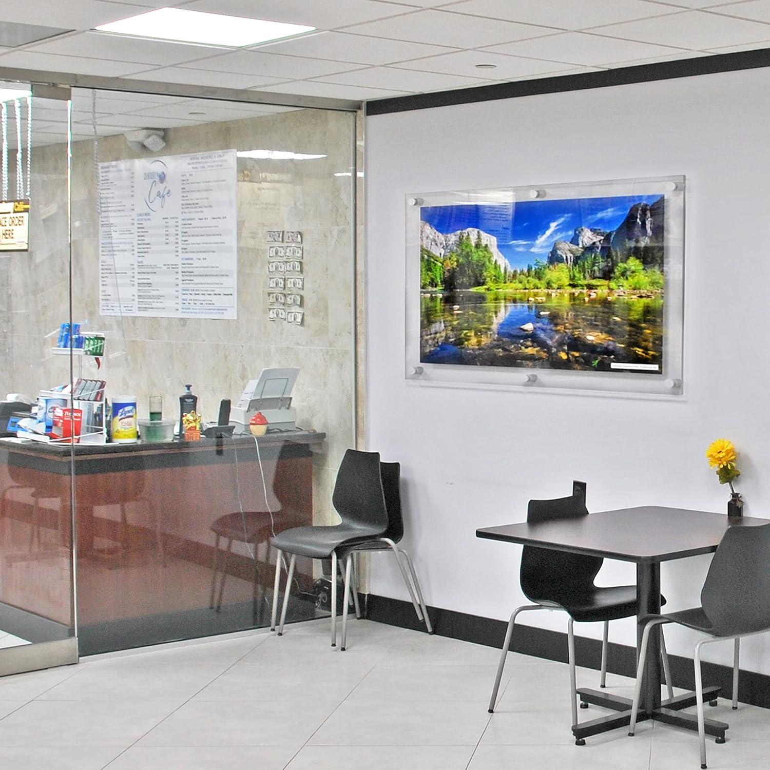 Azar Displays Floating Acrylic Wall Frame with Stand Off Caps: 24" x 36" Graphic Size, Overall Frame Size: 28" x 40" (Set of 2)