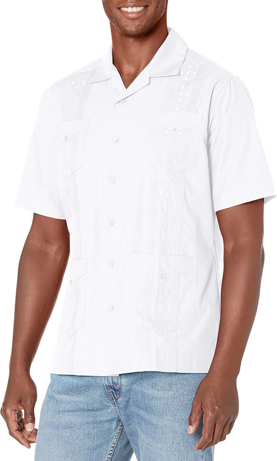 Cubavera Men's Authentic Embroidered Guayabera Shirt, Four Pockets, Camp Collar, Short-Sleeve Button-Down, Breathable Fabric