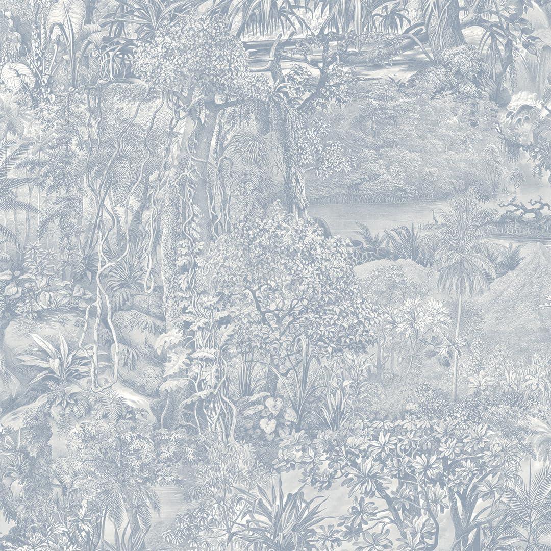 Tempaper Jungle Toile Blue Peel and Stick Wallpaper, 20.5" x 16.5'