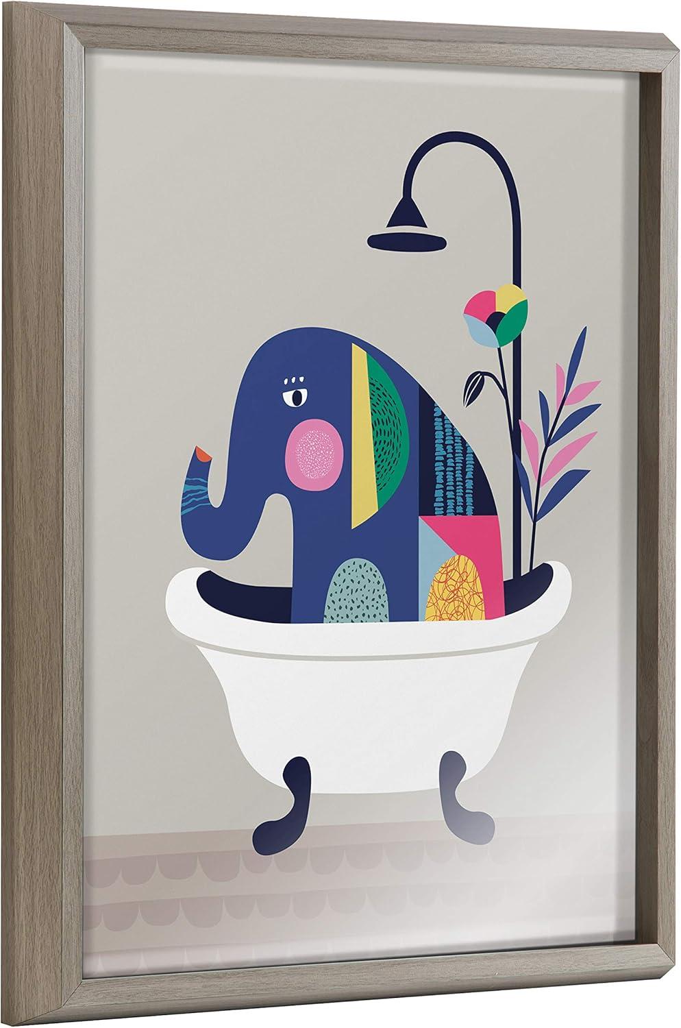 16" x 20" Blake Mid Century Elephant in The Tub by Rachel Lee Framed Printed Glass Gray - Kate & Laurel All Things Decor