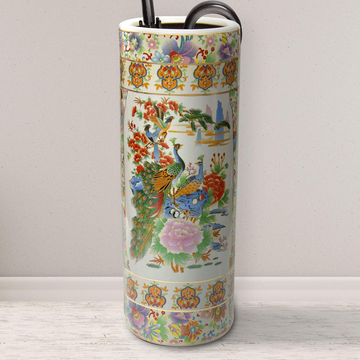 24" Satsuma Birds & Flowers Porcelain Umbrella Stand