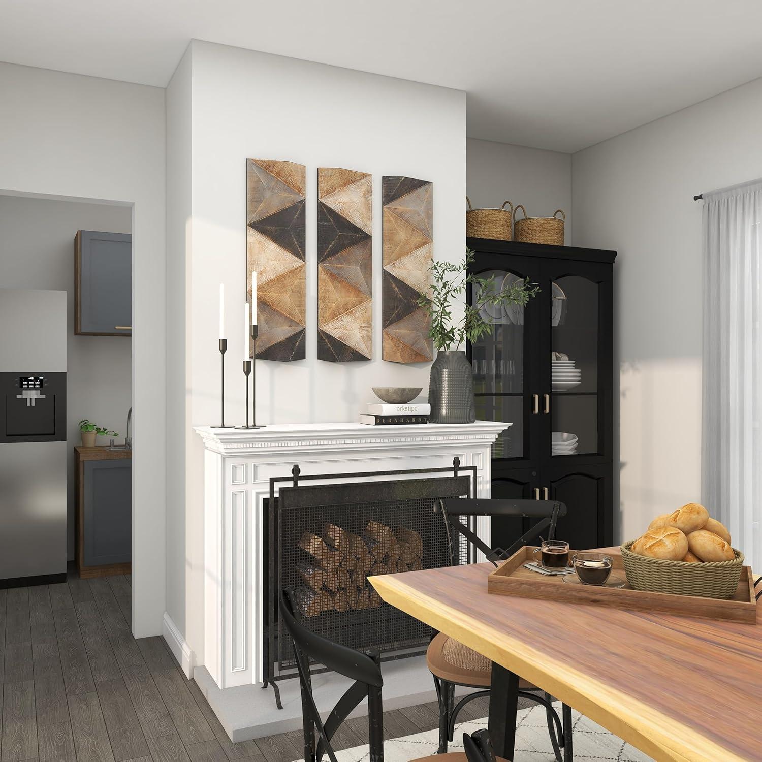 DecMode Decoración de Pared con Patrón de Azulejos Triangulares de Madera Tallada Estilo Granja con Acabado Marrón/gris, 11"Ancho x 36"Alto