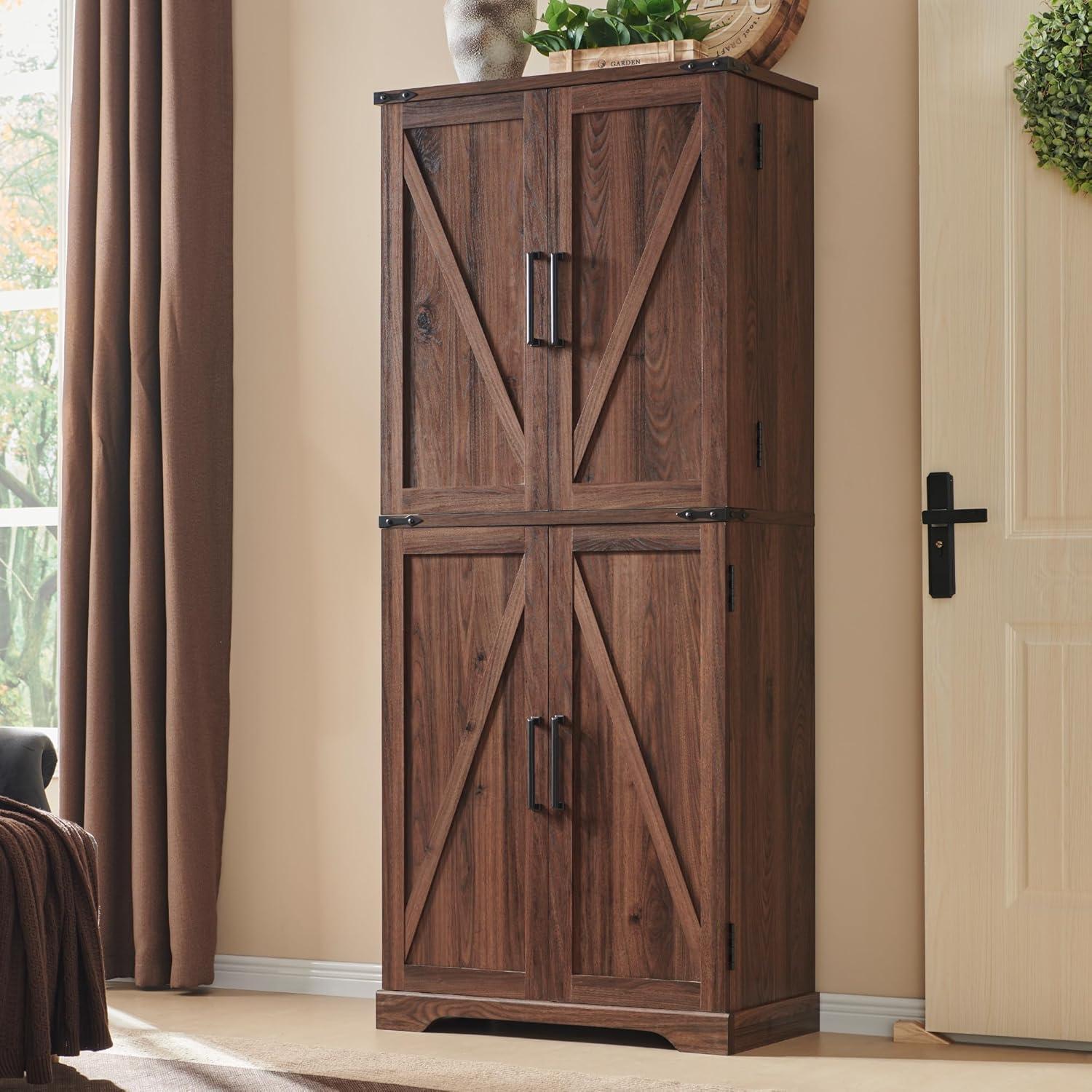 Rosalind Wheeler 72" Tall Kitchen Pantry, Farmhouse Storage Cabinet With Barn Doors, Drawer And Adjustable Shelves