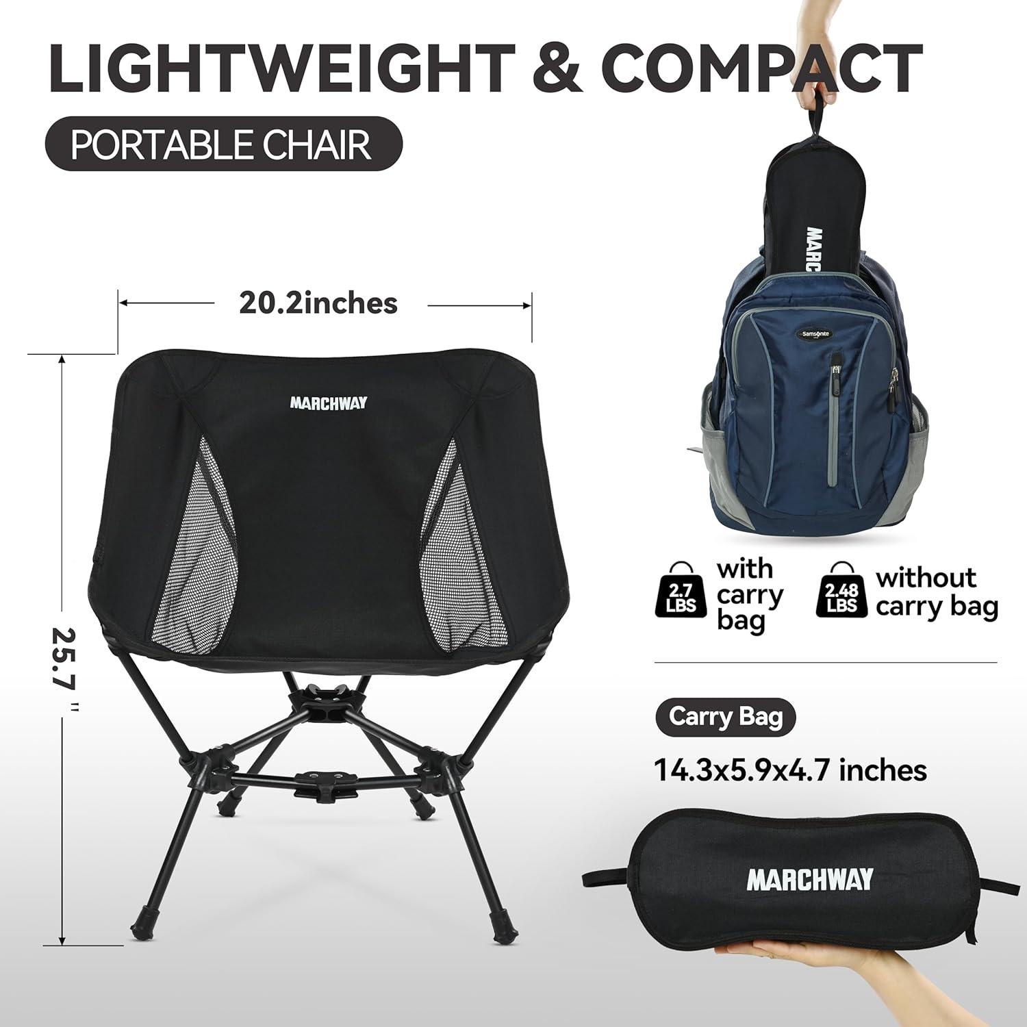 Black Lightweight Aluminum Folding Camping Chair with Storage Bag