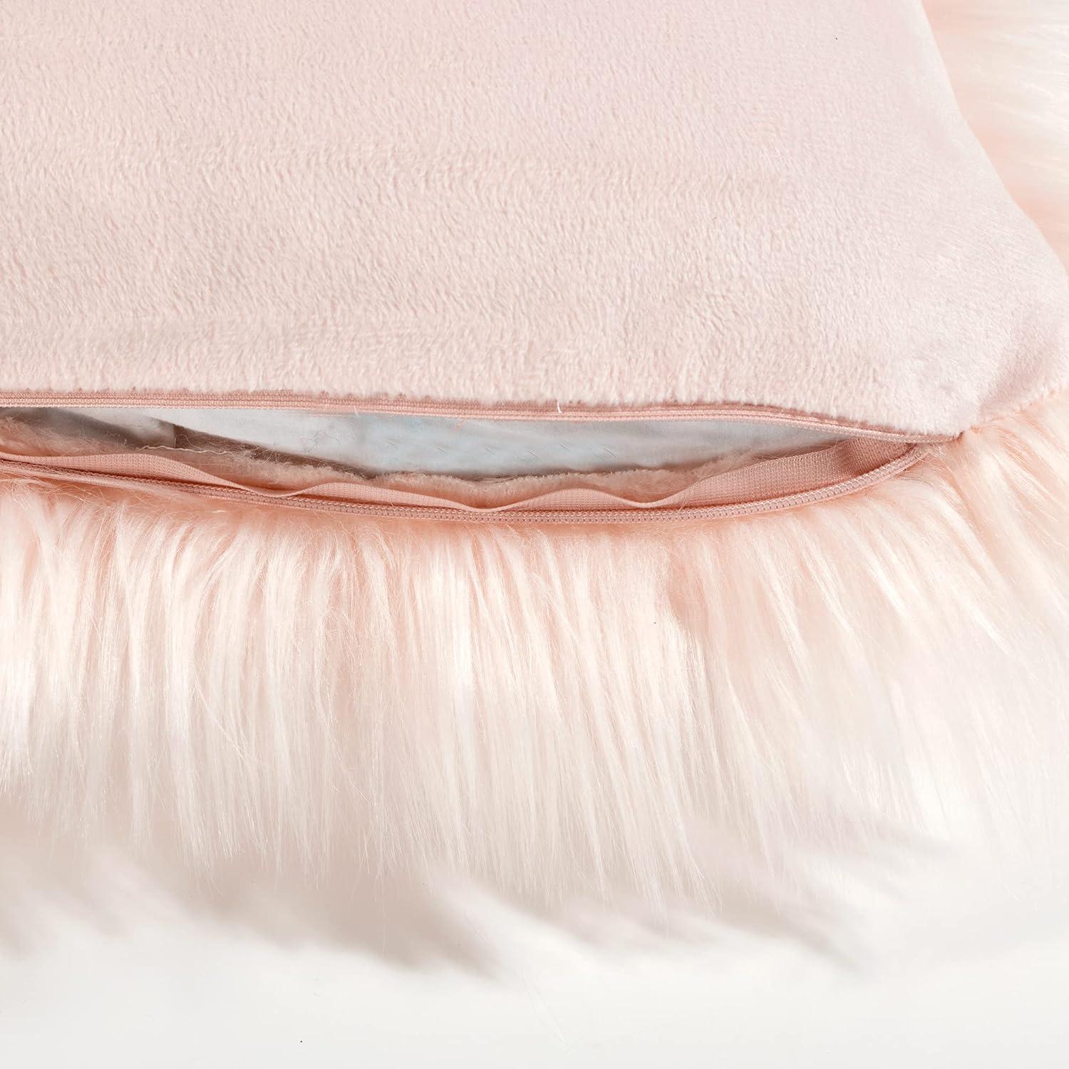 Lush D?cor Mongolian Luca Faux Fur Machine Washable Decorative Pillow Cover - Blush - 20 L x 13 W In.