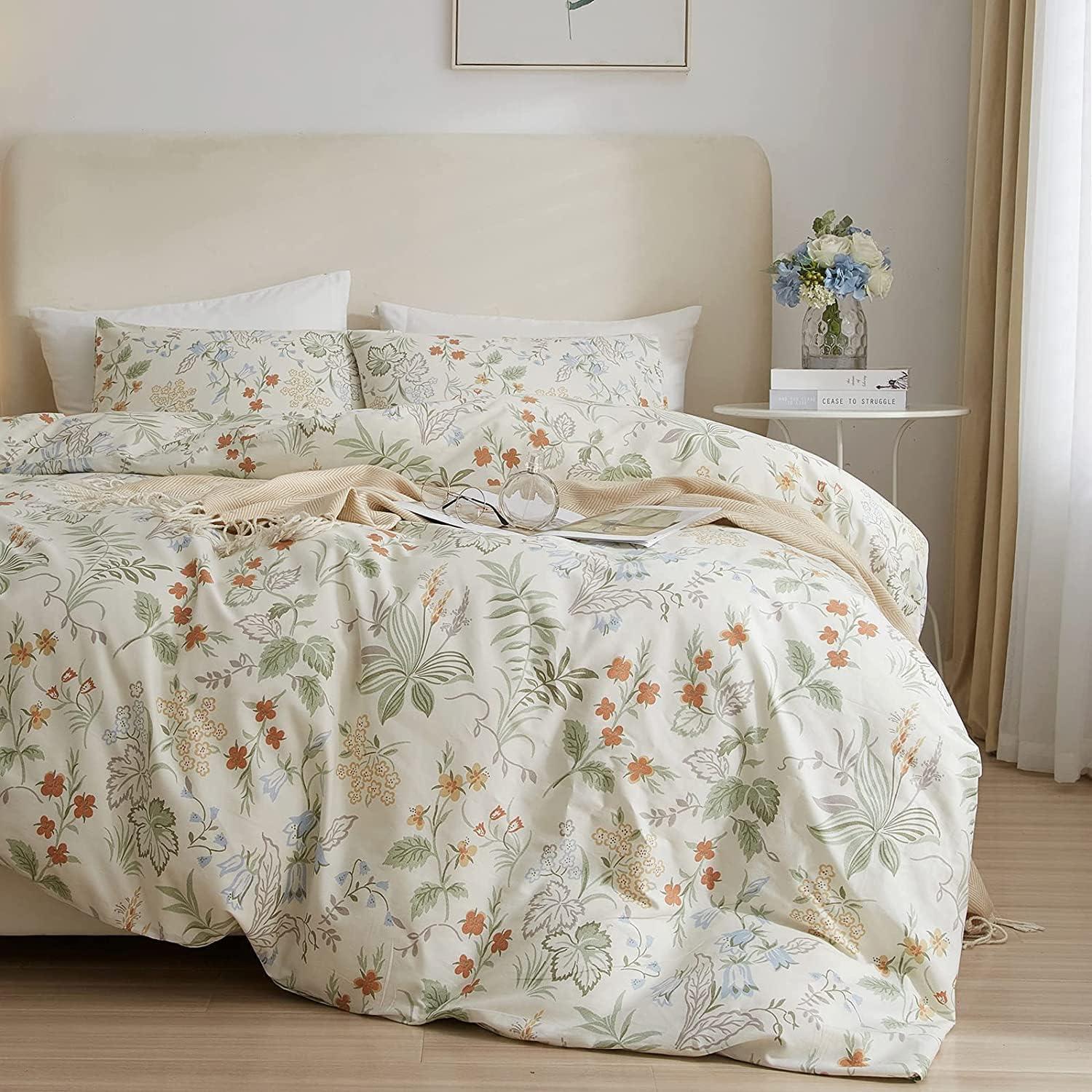 King White Cotton Botanical Floral Duvet Cover Set