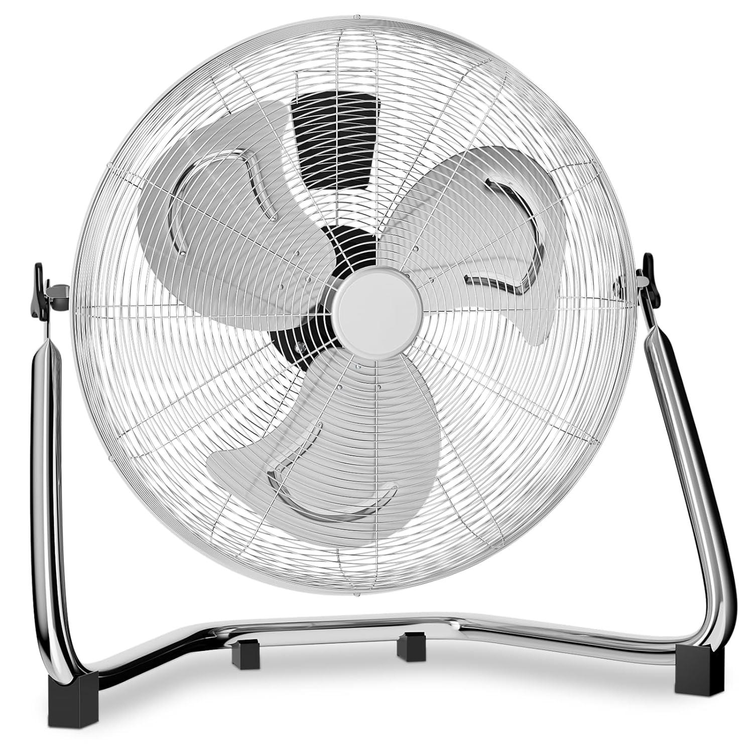mollie 22 Inch High Velocity Floor Fan with 3 Speed Heavy Duty Metal Adjustable Tilt Portable Quiet Air Circulator for Home Garage, Workshop, Factory and Basement, 3522 CFM, Silver