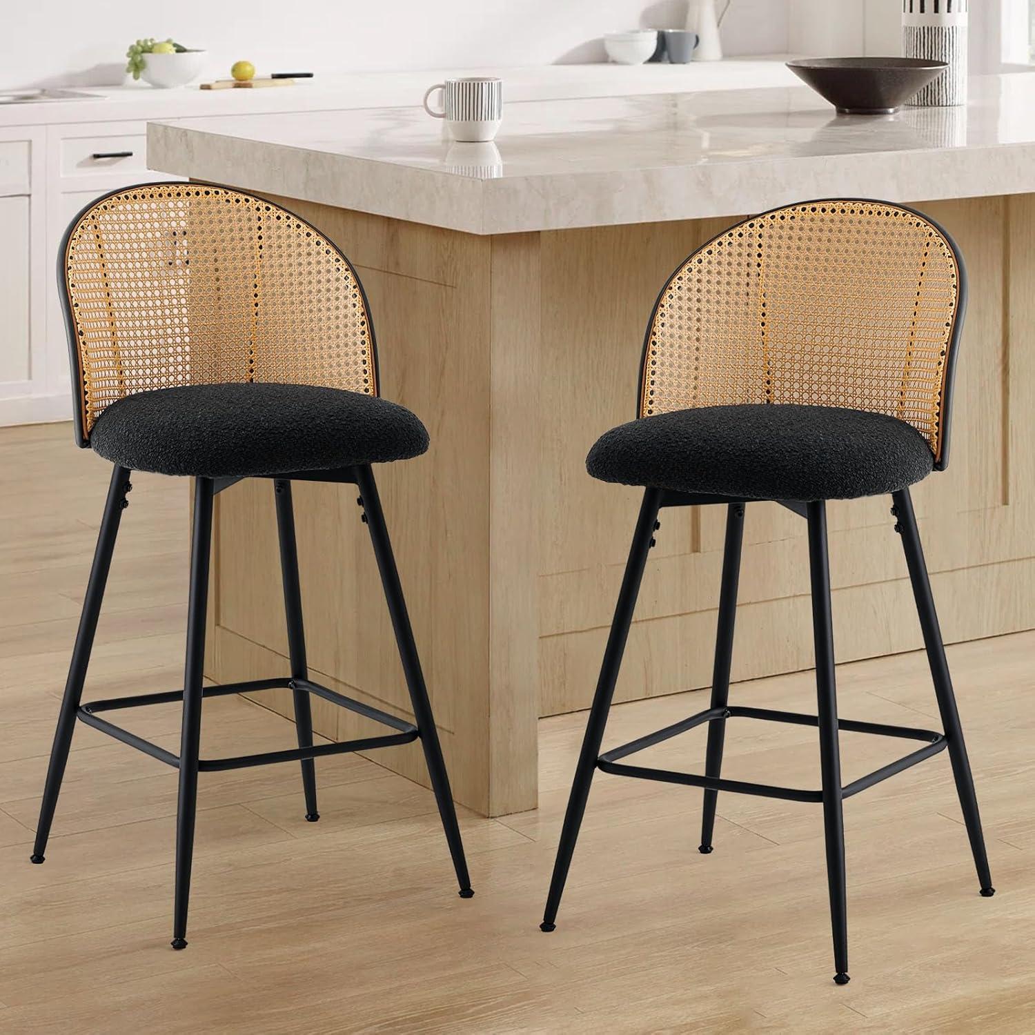 Cane Back Swivel Upholstered Counter & Bar Stool