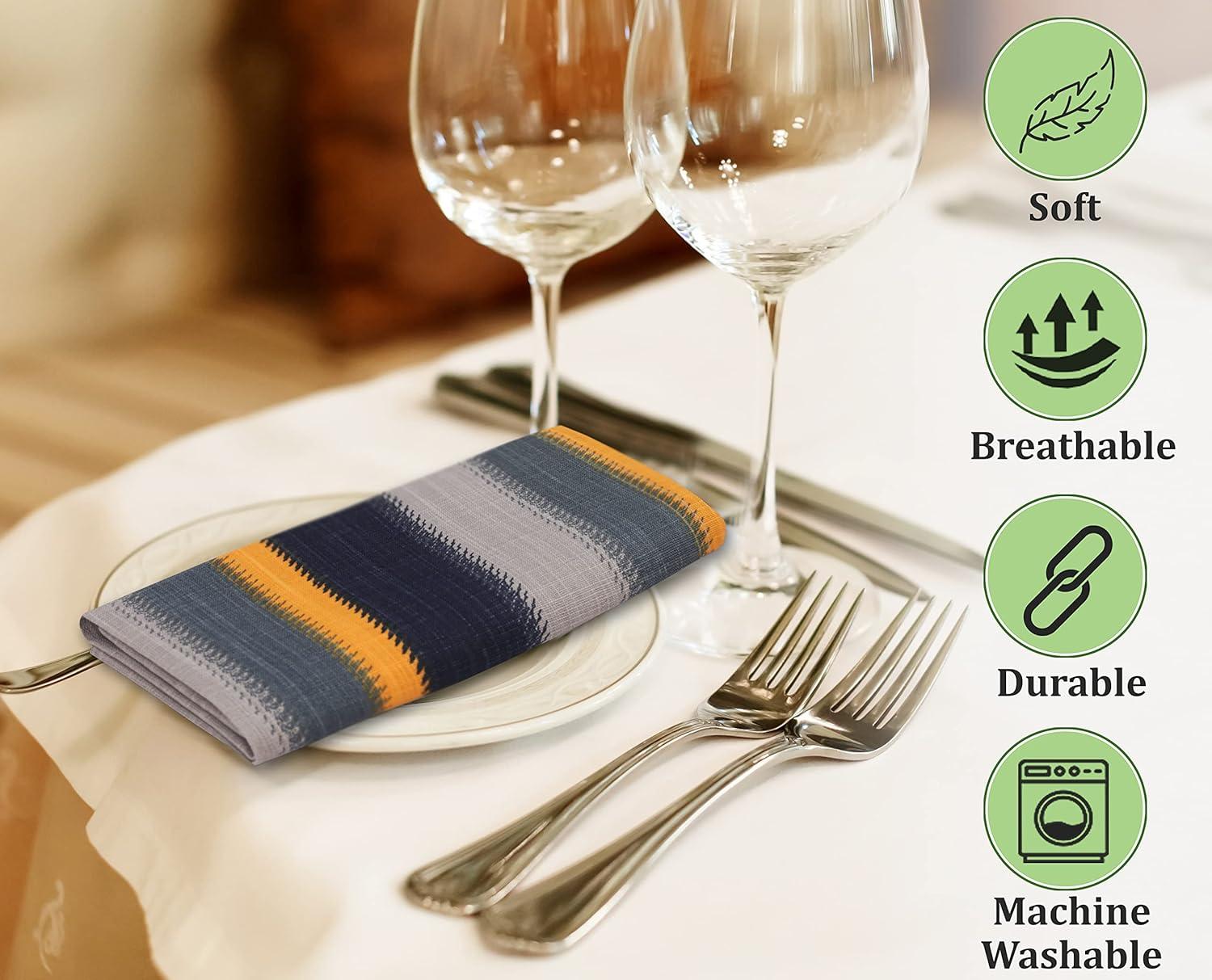 Ruvanti Cloth Napkins Set of 6 Cotton 100%, 18x18 inches Napkins Cloth Washable, Soft, Absorbent. Cotton Napkins for Parties, Christmas, Thanksgiving, Weddings, Dinner Napkins Cloth - Stripes