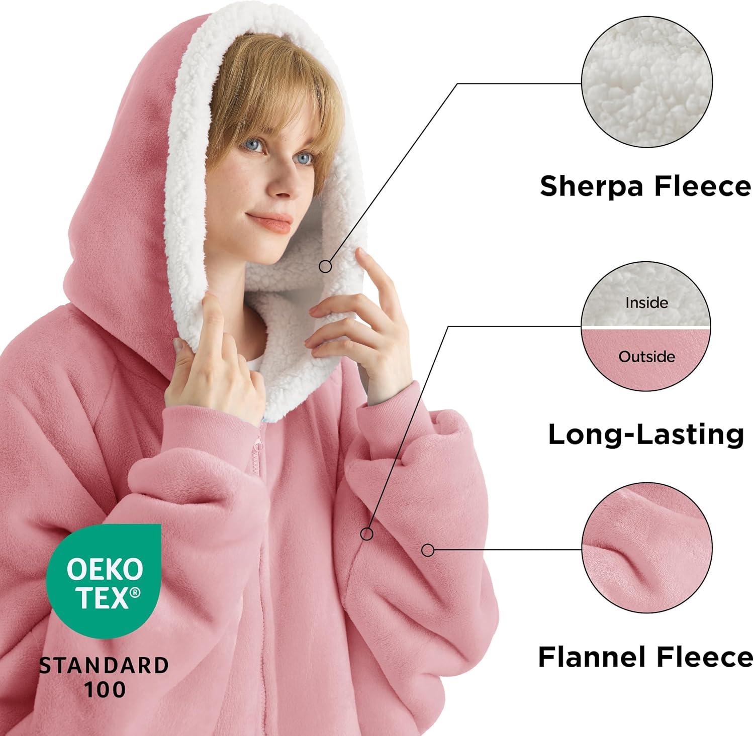 Bedsure Bedsure Blanket Hoodie - Sherpa Wearable Blanket With Zipper As Gifts For Mom Women Girlfriend, Winter Cozy Blanket Jacket