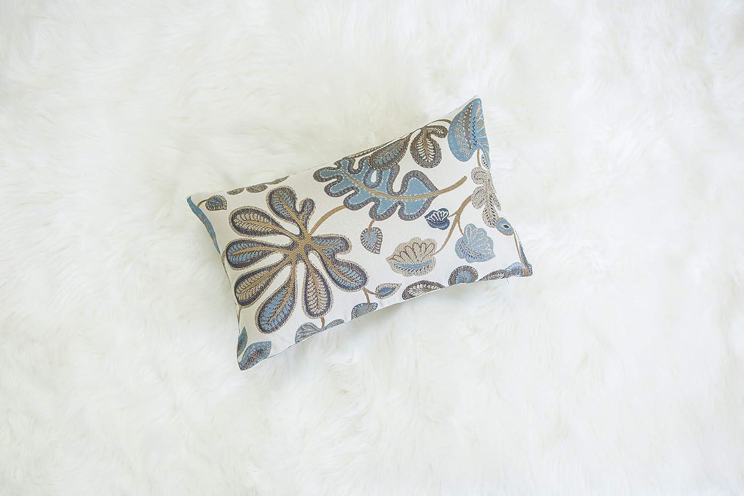 Set of 2 Jacquard Tropical Leaf Pattern Oblong Throw Pillow Covers Accent Pillowcase 12X20 Inches,Blue Cream