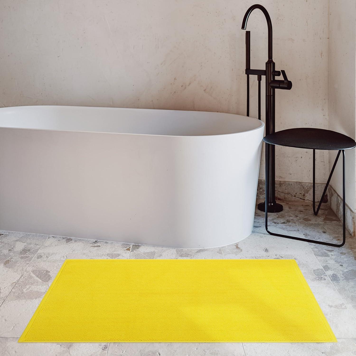 American Soft Linen 100% Cotton Bath Mat Rugs, 20x34 inches Slip Resistant Bottom Base Bath Mats for Bathroom, Yellow