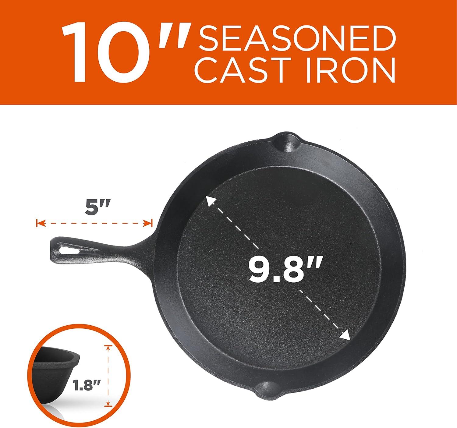 COMMERCIAL CHEF Pre-Seasoned Cast Iron 3-Piece Skillet Set, 6Inch 8Inch 10 Inch, Black